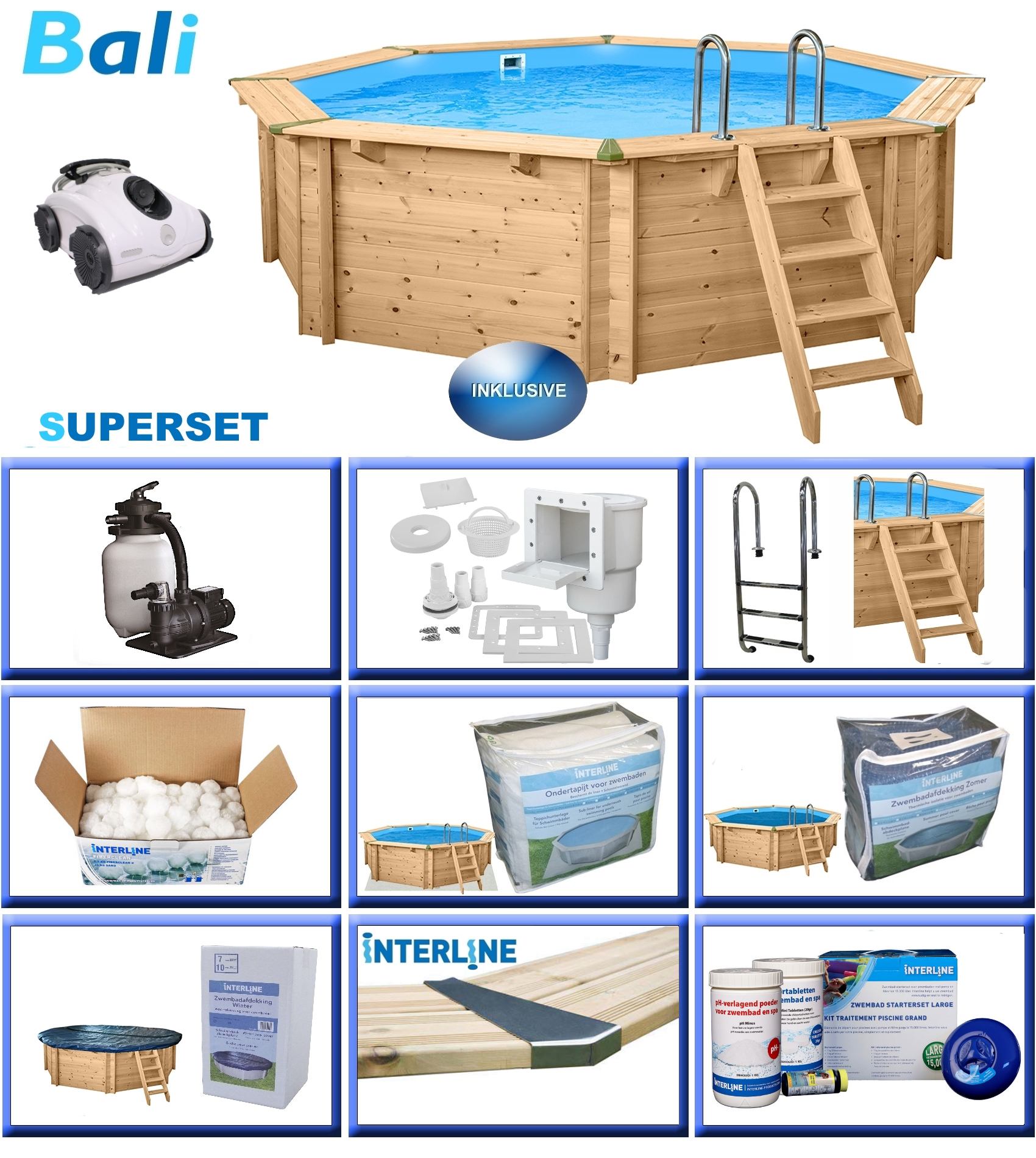 Holzpool Komplett-Set SUPER-PLUS BALI rund 4,40 m x 1,36 m
