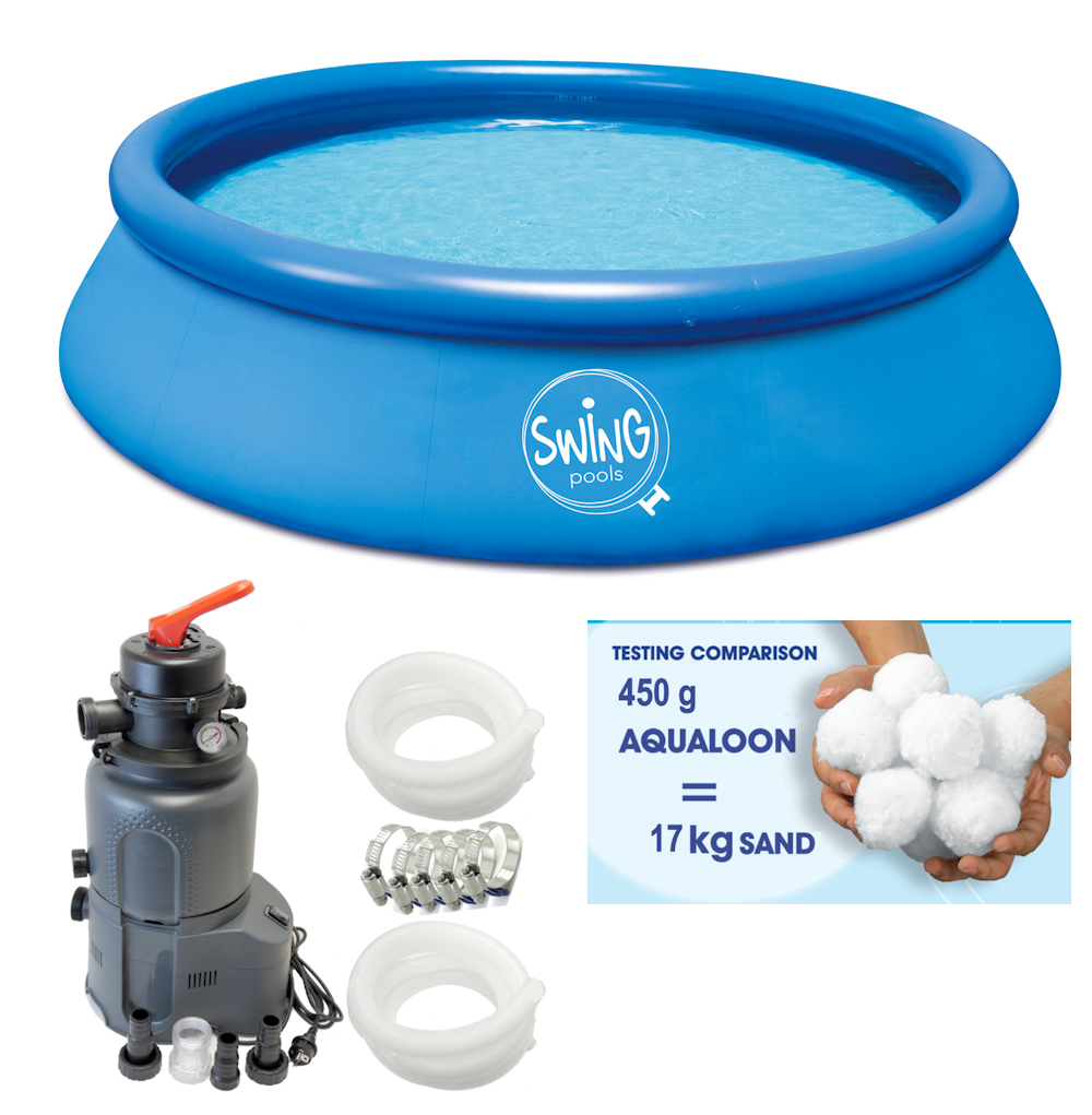 Quick-Up-Pool 3,66 x 0,91 m mit Sandfilter Azuro® 4 m³ ohne Zeitschaltuhr und Aqualoon 450g