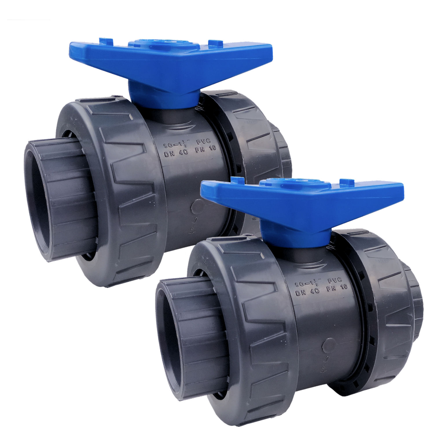 2 Kugelventile d = 50 mm blau