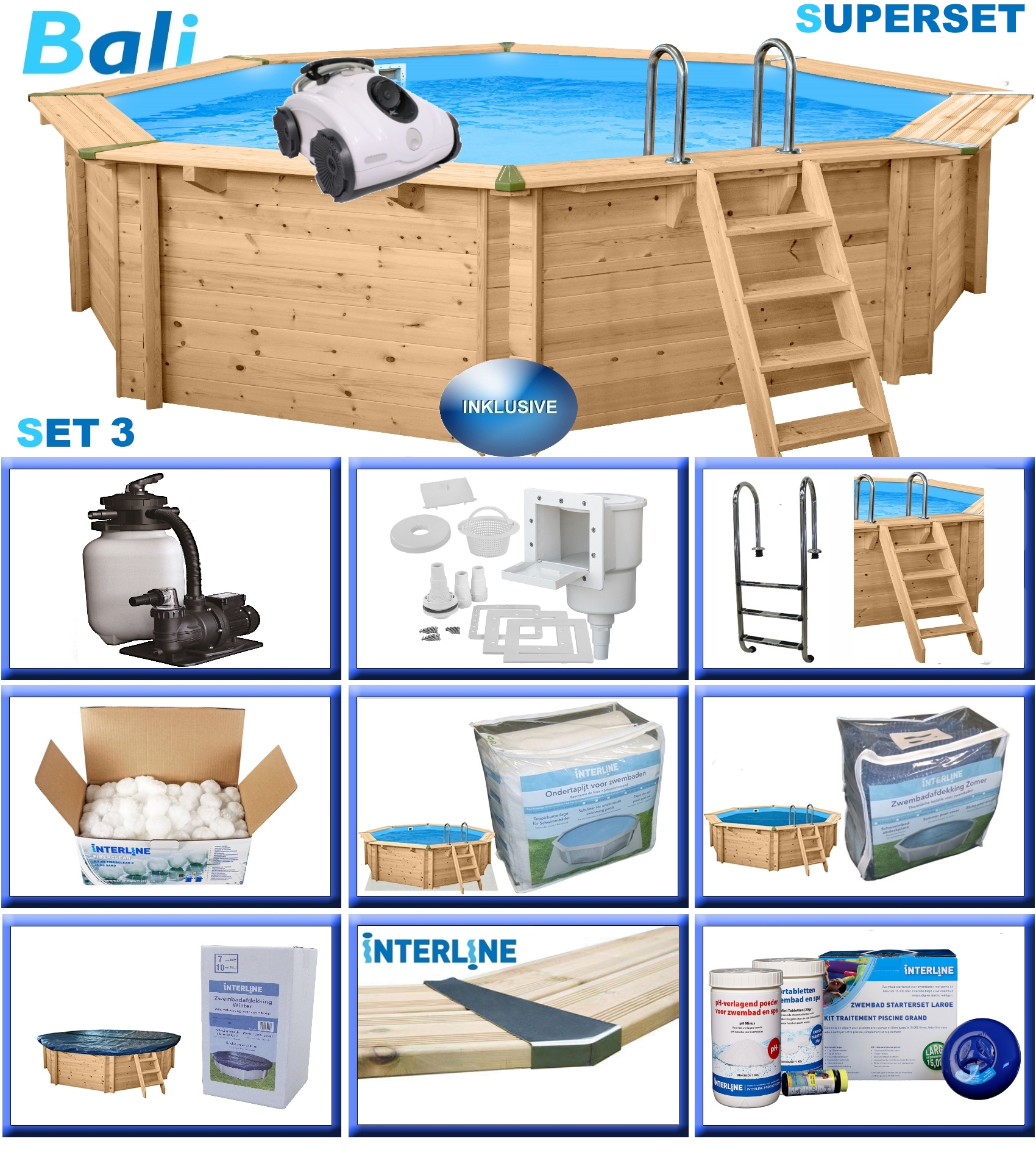 Holzpool Komplett-Set SUPER-PLUS BALI rund 6,55 m x 1,36 m