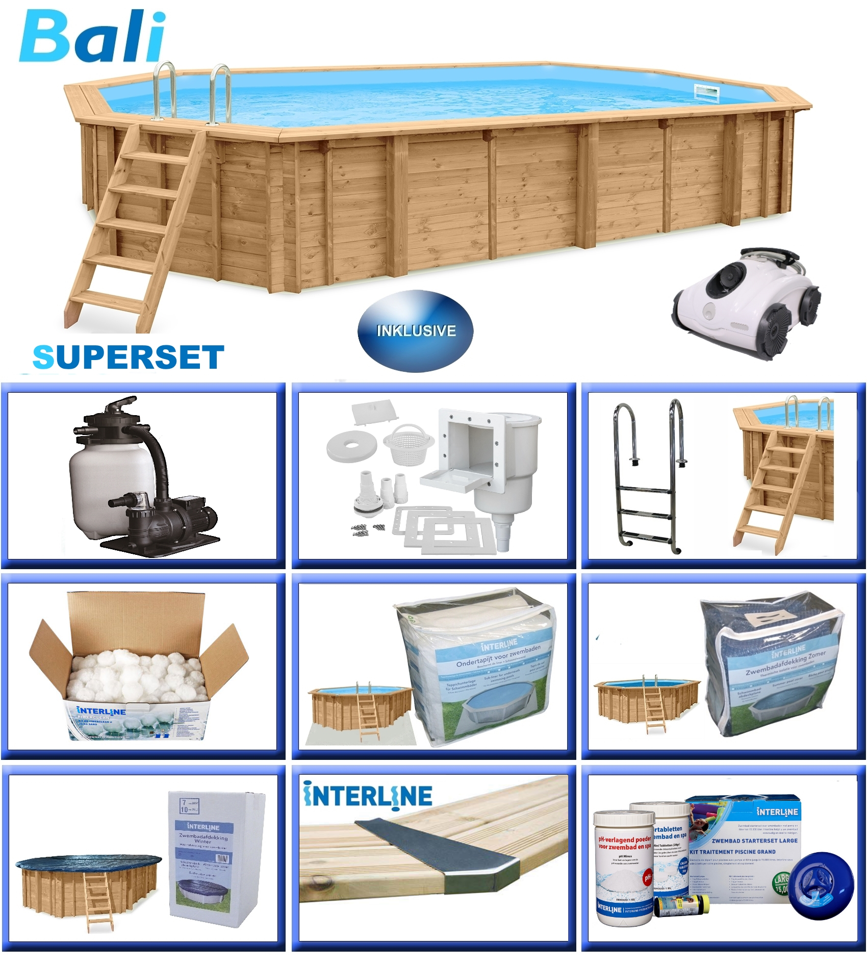 Holzpool Komplett-Set SUPER-PLUS BALI oval 6,40 m x 4,00 m