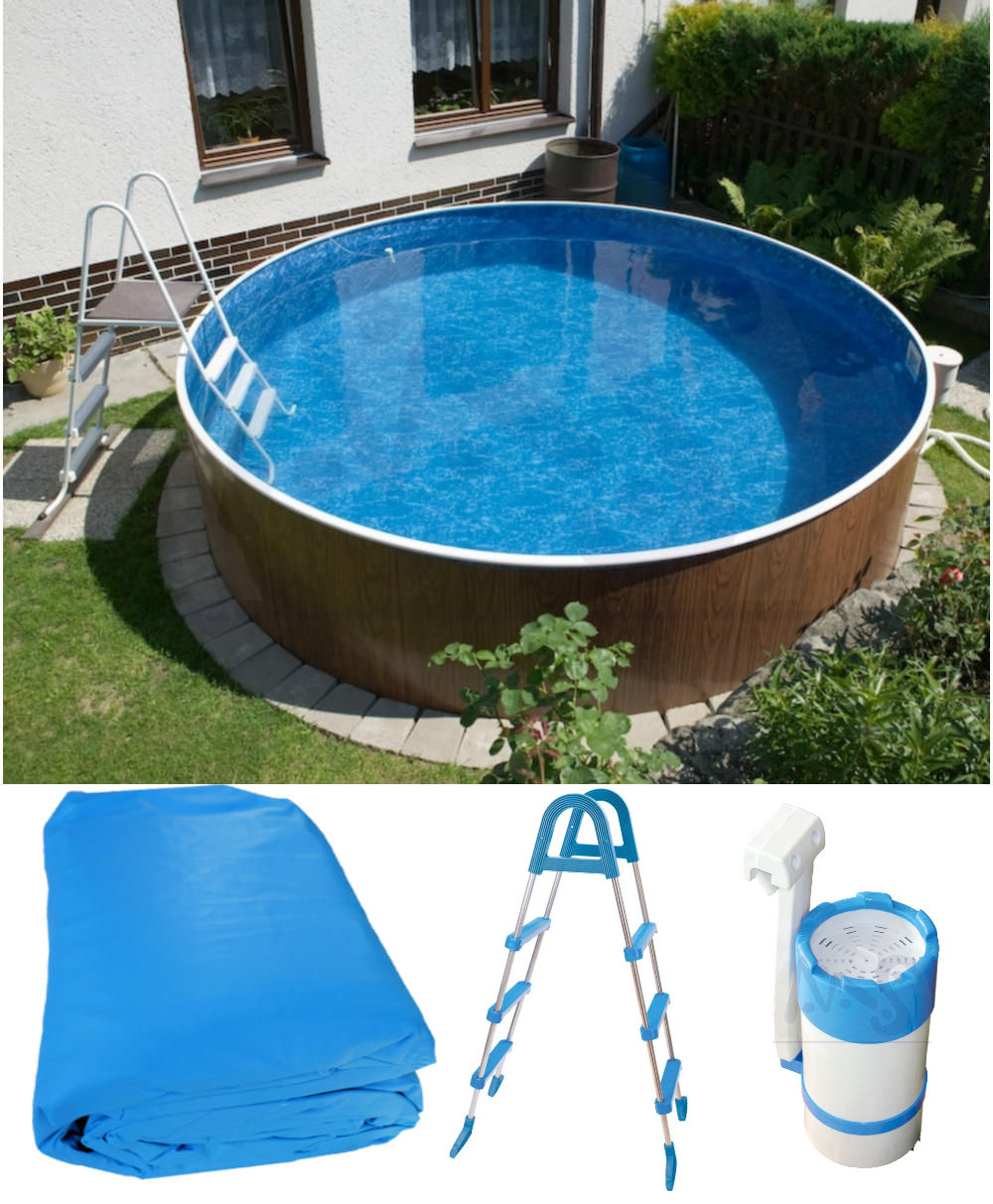 Rundpool Holzoptik 3,60 x 0,90 m mit Skim 2000