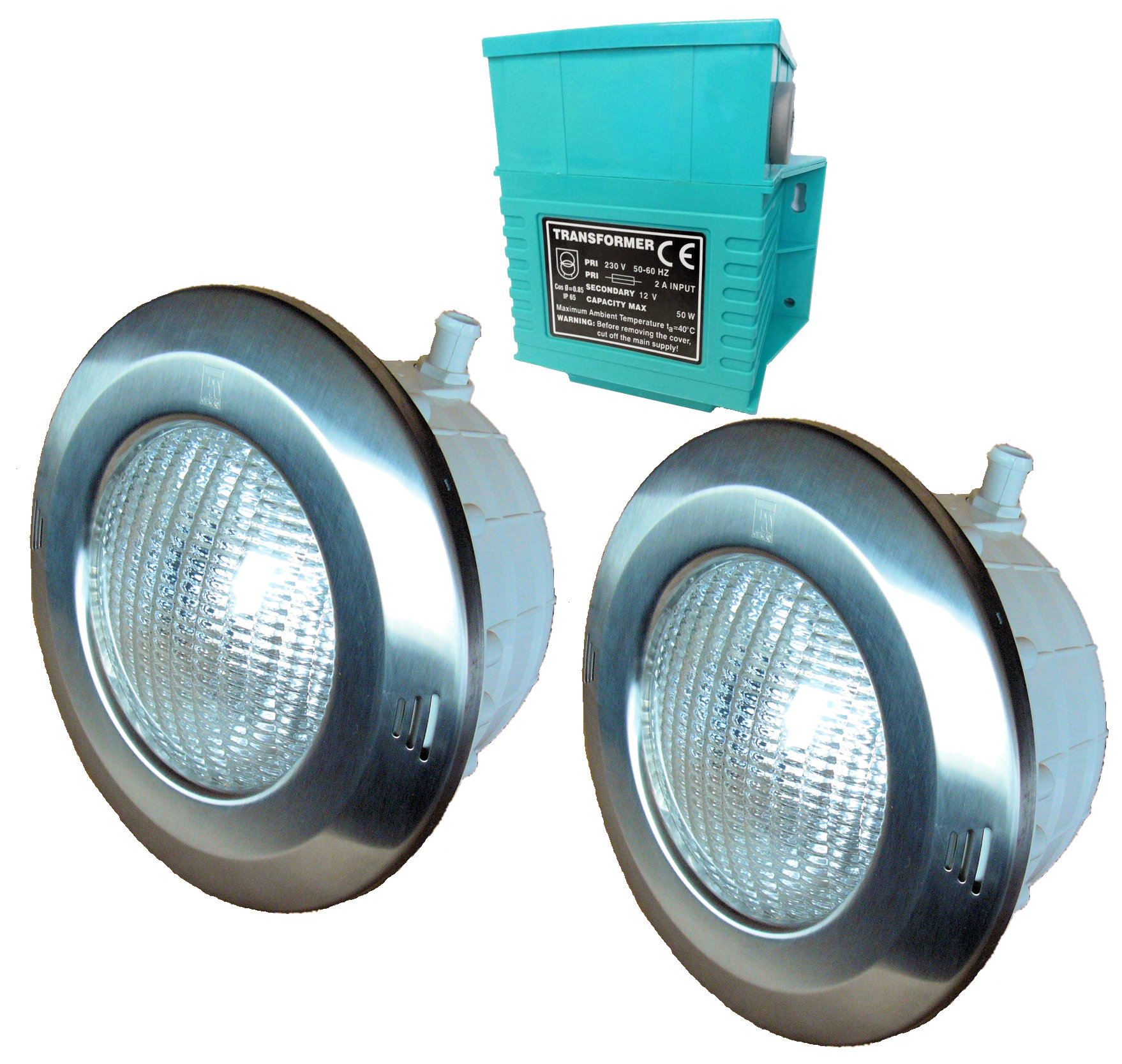 2 x  Einbauscheinwerfer mit LED Edelstahlblende und Trafo 50 W Beton