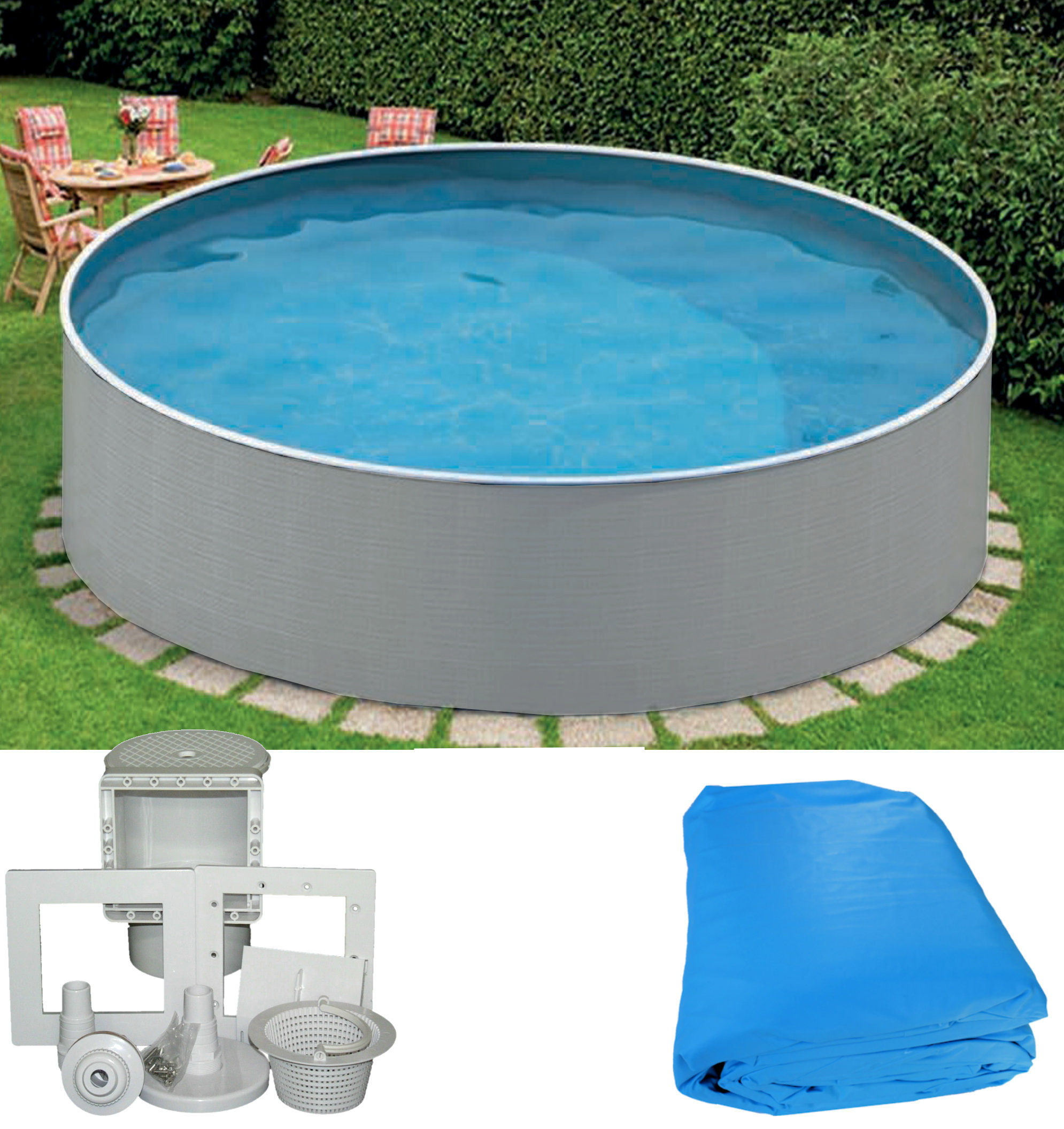 Rundpool grau 4,60 m x 1,10 m mit Skimmer