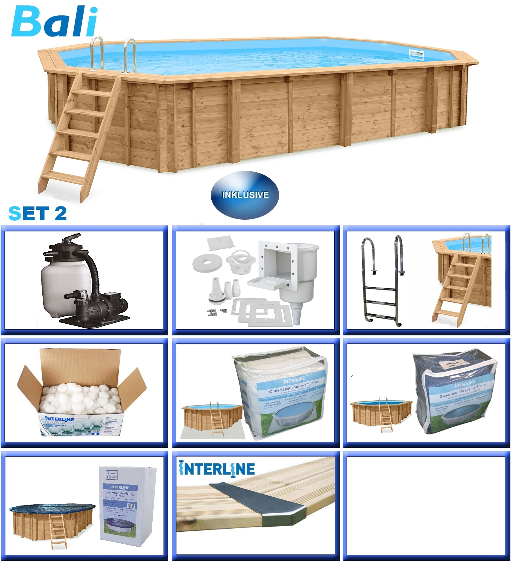 Holzpool Komplett-Set PLUS BALI oval 8,40 m x 4,90 m
