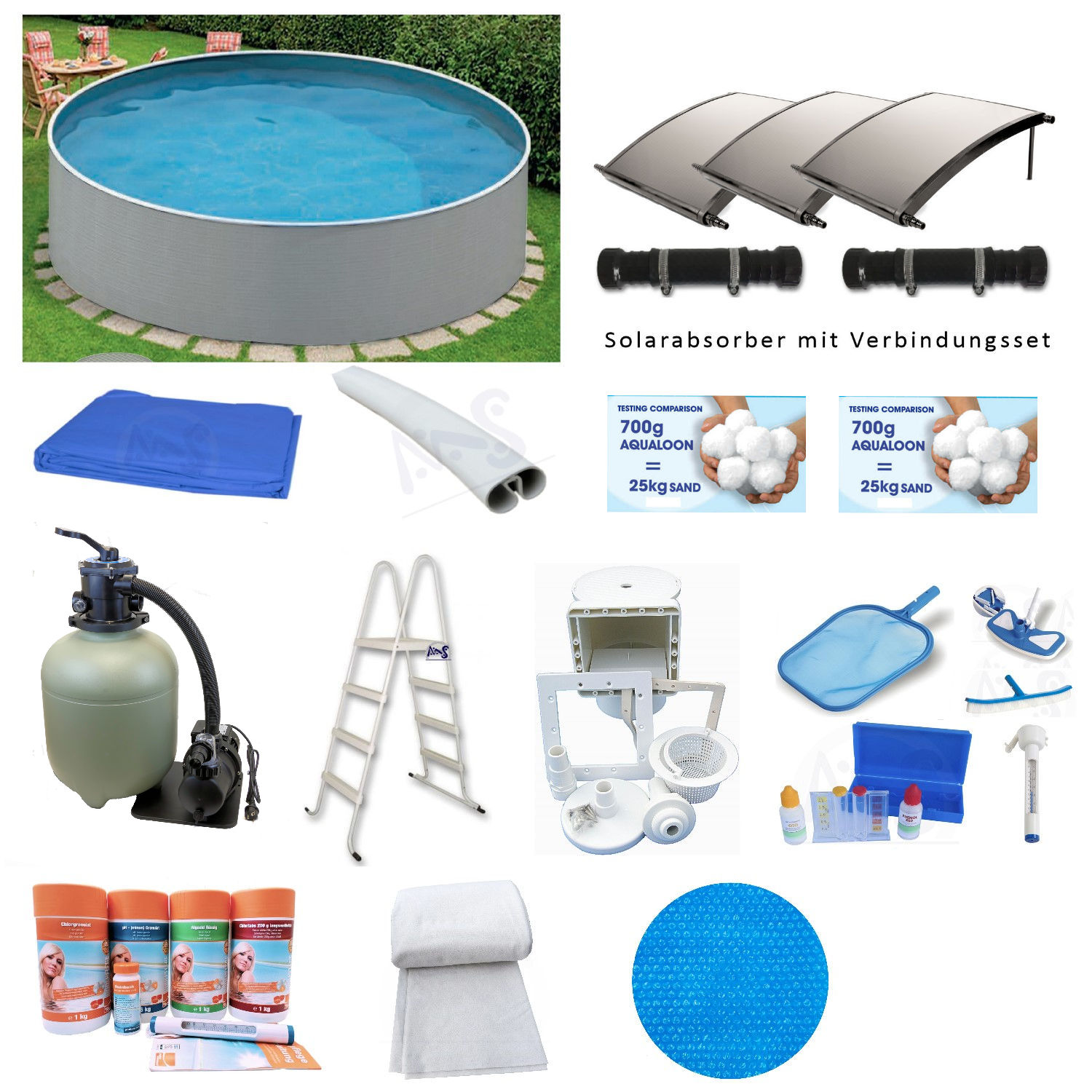 Stahlwandpool PROFI KOMPLETT-Set in grau 4,60 x 1,10 m inkl. Solarabsorber