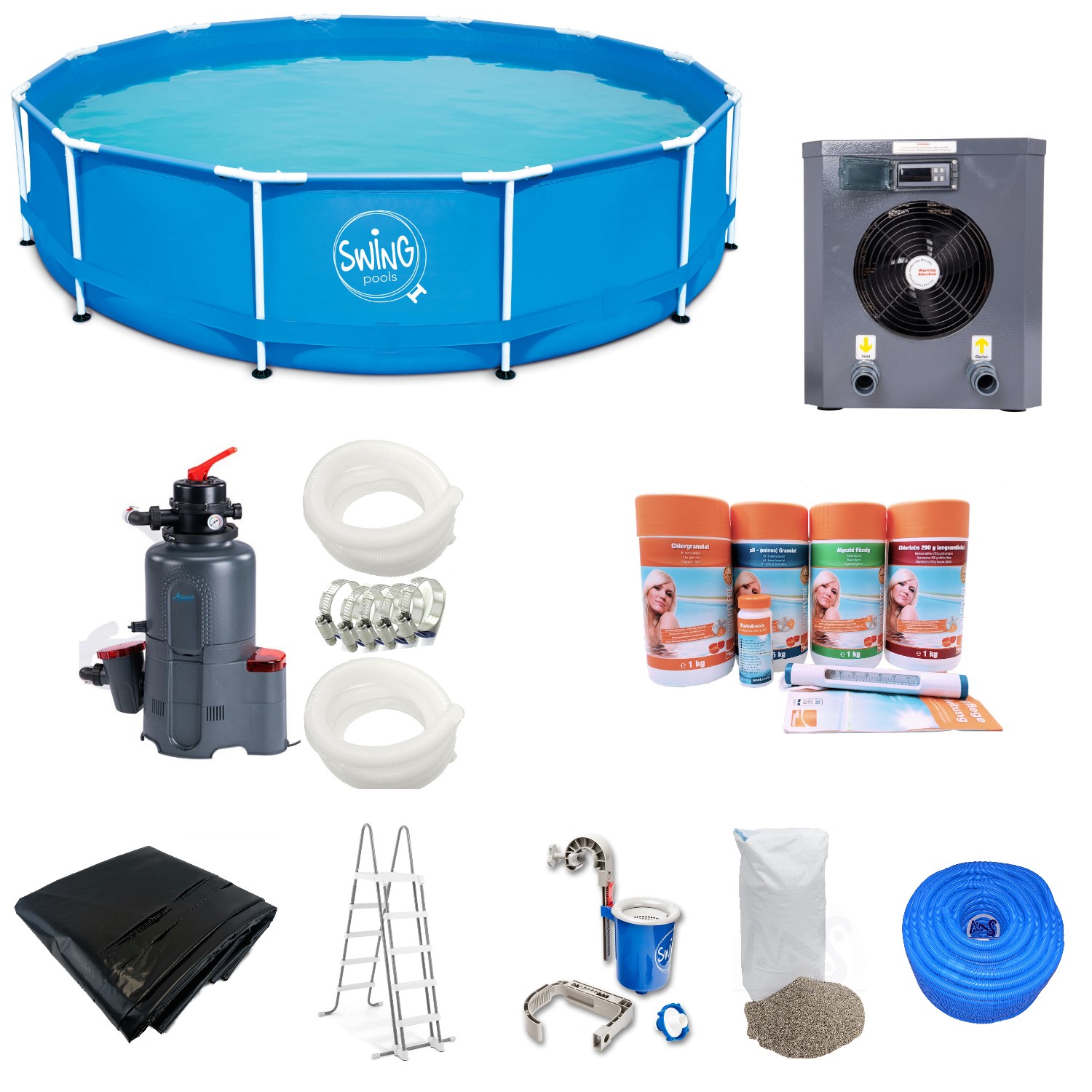 Swing Frame-Metal-Pool 457 x 122 cm KOMPLETT-Set inkl. Wärmepumpe